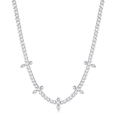 Silver Curb Chain Sparkle Point Necklace