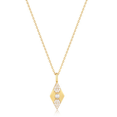 Gold Pearl Geometric Pendant Necklace