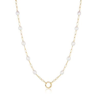 Gold Pearl Chain Charm Connector Necklace