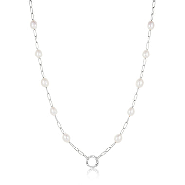 Silver Pearl Chain Charm Connector Necklace