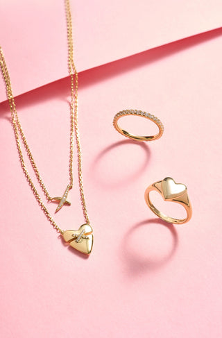 Gold Heart Kiss Pavé Necklace