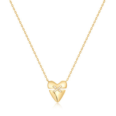 Gold Heart Kiss Pavé Necklace