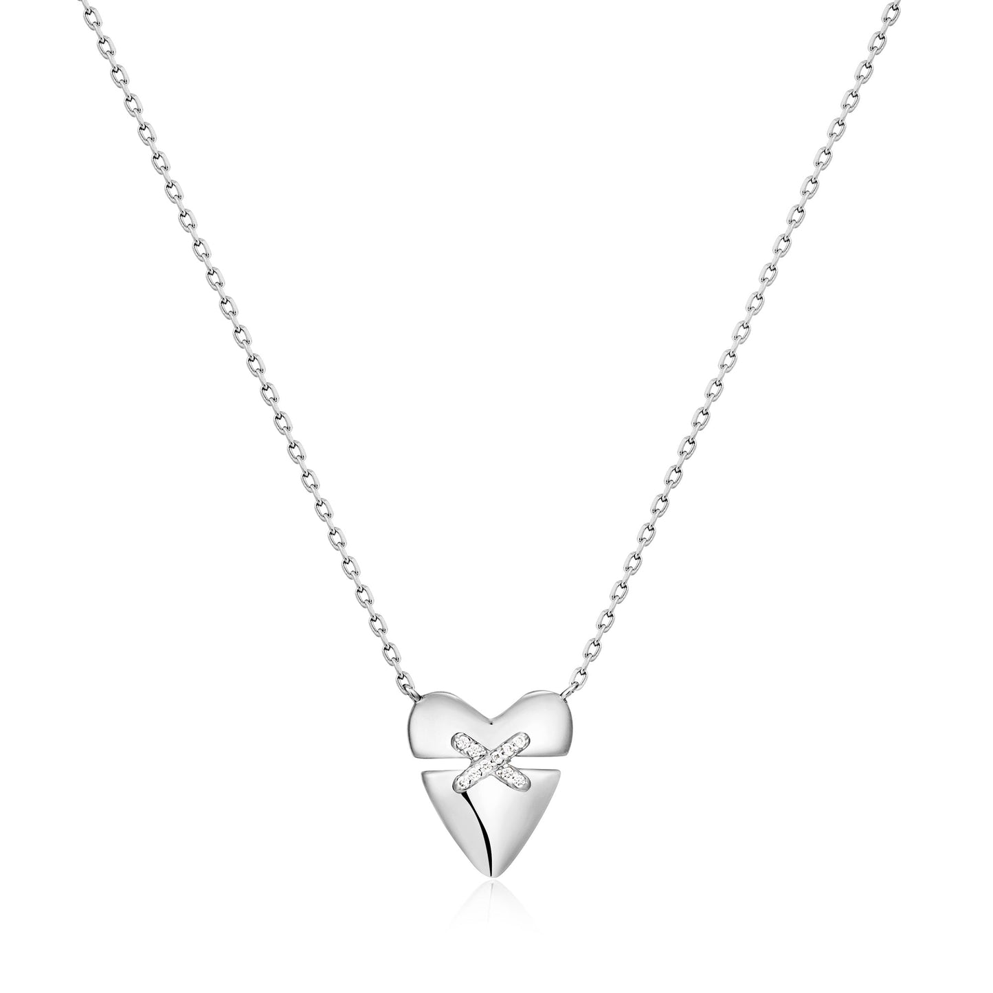 Silver Heart Kiss Pav¨¦ Necklace