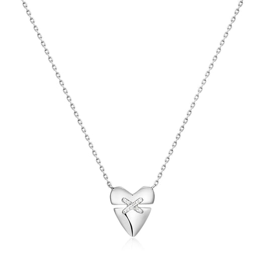 Silver Heart Kiss Pav¨¦ Necklace