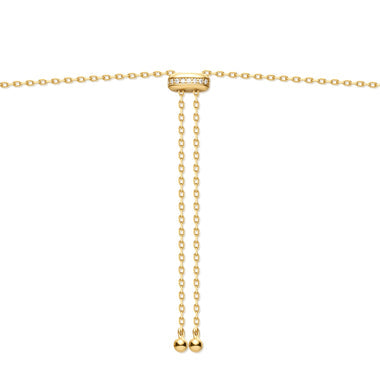 Gold Freshwater Pearl and White Cubic Zirconia Bezel Set Slider Necklace