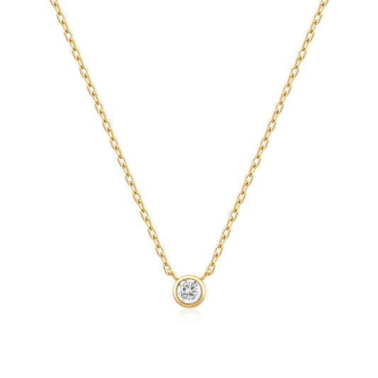 Gold Round Solitaire Cubic Zirconia Necklace