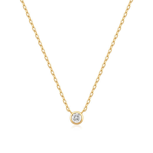 Gold Round Solitaire Cubic Zirconia Necklace