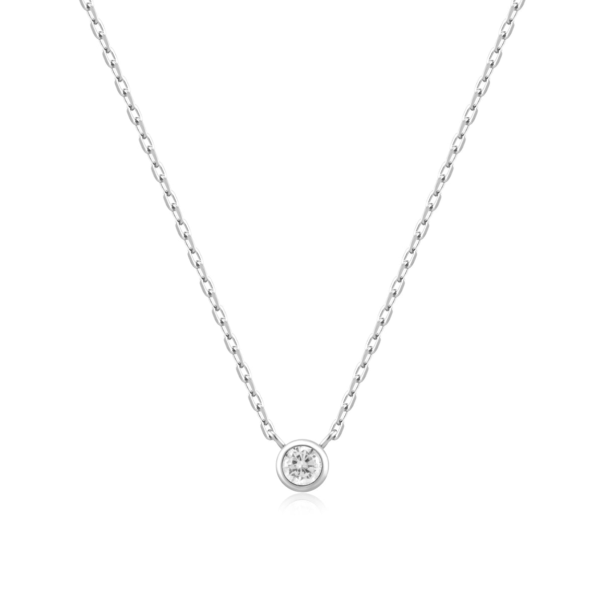 Silver Round Solitaire Cubic Zirconia Necklace