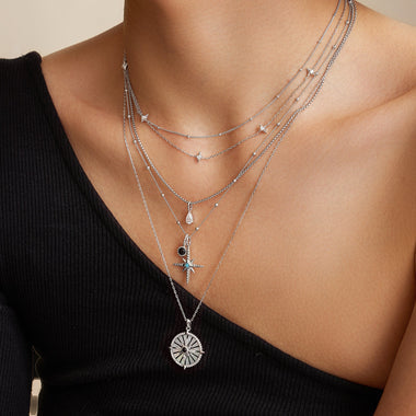 Silver Stars Station Necklace