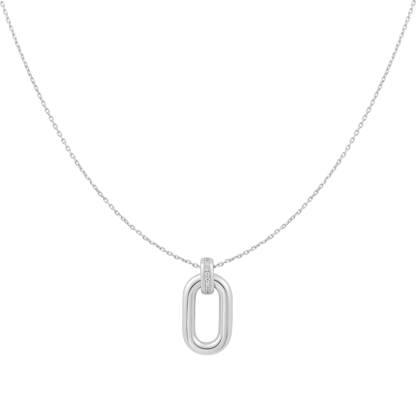 Silver Oval Hoop Pendant Necklace
