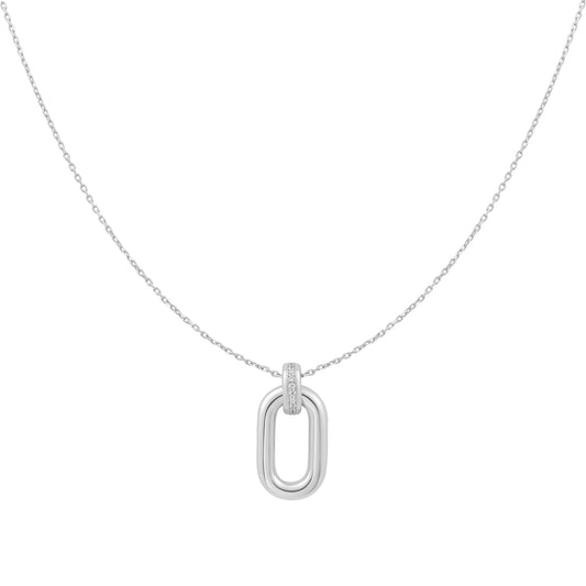 Silver Oval Hoop Pendant Necklace