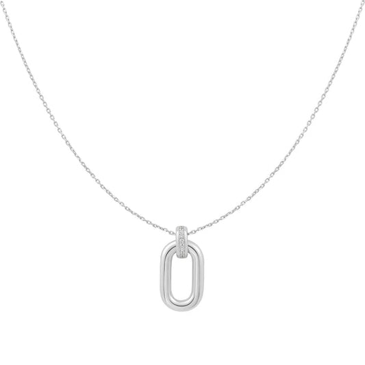 Silver Oval Hoop Pendant Necklace