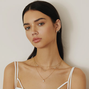 Gold Sparkling Bezel Cubic Zirconia Station Necklace