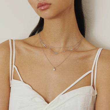 Silver Shell Pearl Drop Pendant Necklace