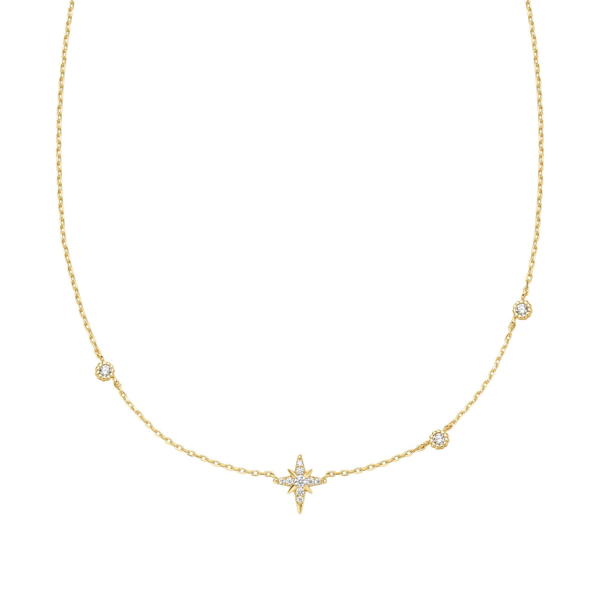 Gold Eight-Pointed Star Cubic Zirconia Station Necklace