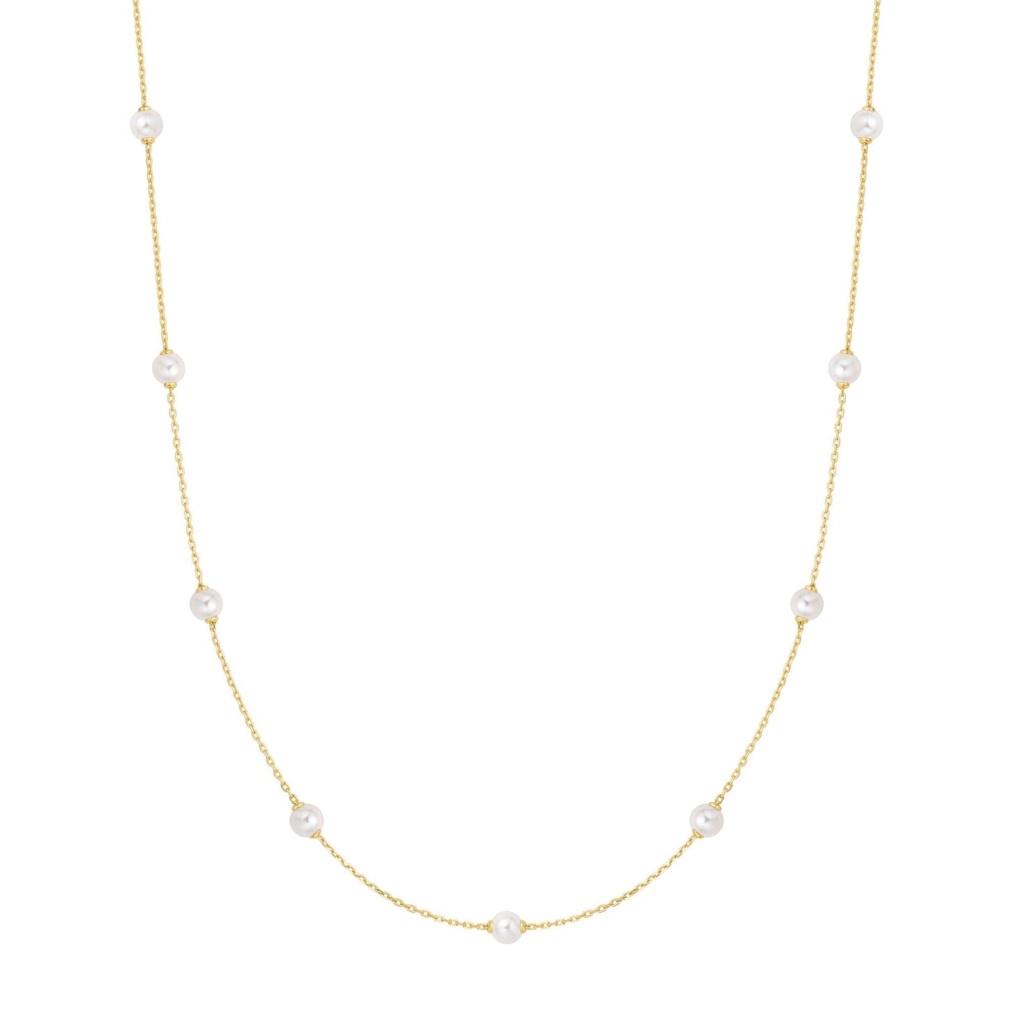 Gold Shell Pearl Station Chain Necklace