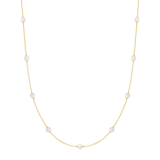 Gold Shell Pearl Station Chain Necklace