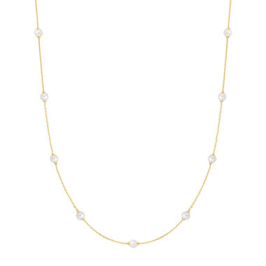 Gold Shell Pearl Station Chain Necklace