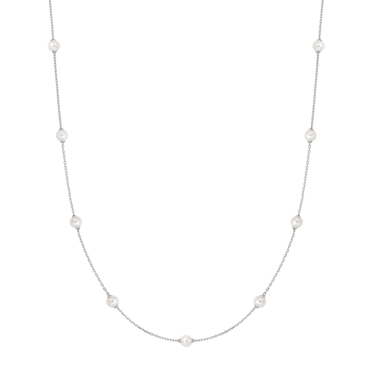 Silver Shell Pearl Station Chain Necklace