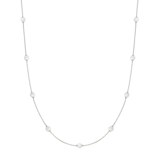 Silver Shell Pearl Station Chain Necklace