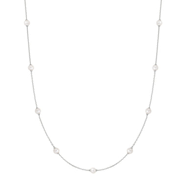 Silver Shell Pearl Station Chain Necklace