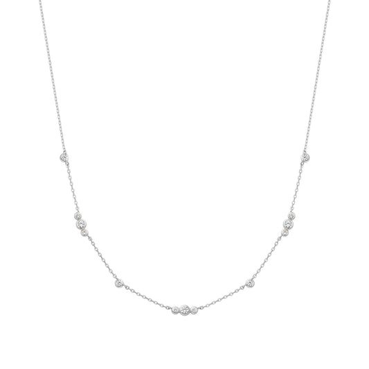 Silver Sparkling Bezel Cubic Zirconia Station Necklace