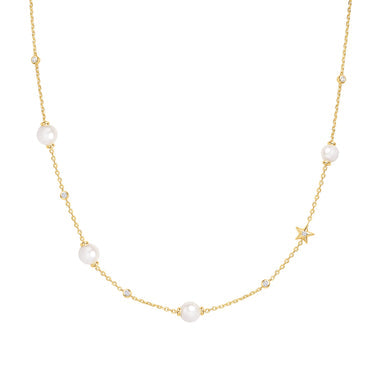 Gold Shell Pearl and Star Station Necklace