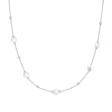 Silver Shell Pearl and Star Station Necklace