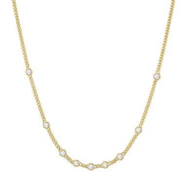 Gold Multi Station Round Stone Chain Necklace