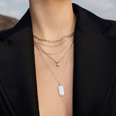 Silver Linked Locket Dangle Necklace