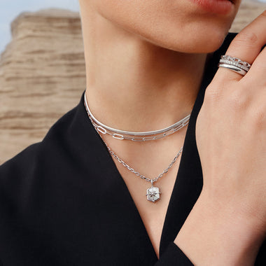 Silver Colour-Block Mother of Pearl Star Necklace