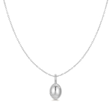 Silver Floral Oval Pendent Necklace