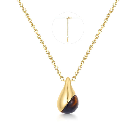 Gold Tiger Eye Droplet Pendant Necklace