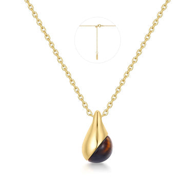 Gold Tiger Eye Droplet Pendant Necklace