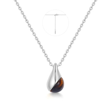 Silver Tiger Eye Droplet Pendant Necklace