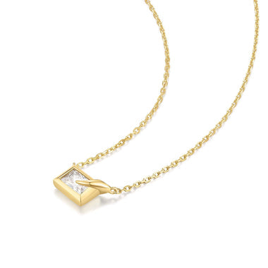 Gold Sparkling Bezel-Set Cube Necklace
