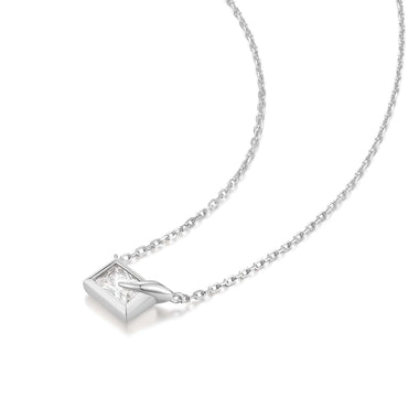 Silver Sparkling Bezel-Set Cube Necklace