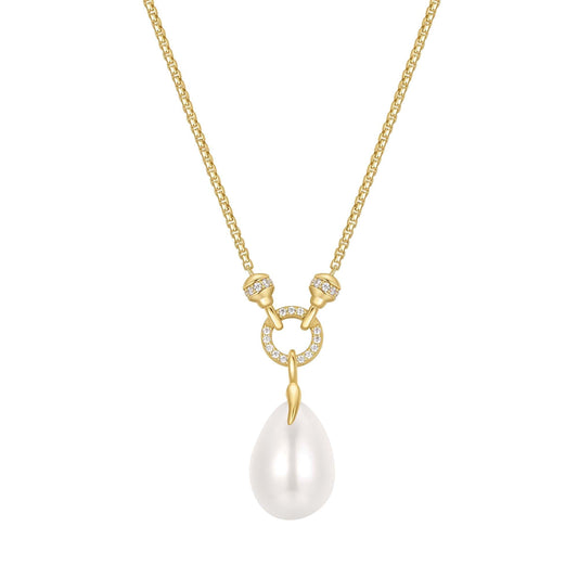 Gold Linked Shell Pearl Drop Pendant Necklace
