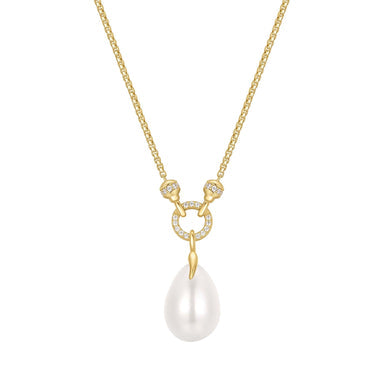 Gold Linked Shell Pearl Drop Pendant Necklace