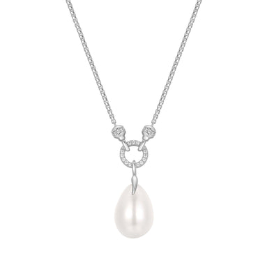 Silver Linked Shell Pearl Drop Pendant Necklace