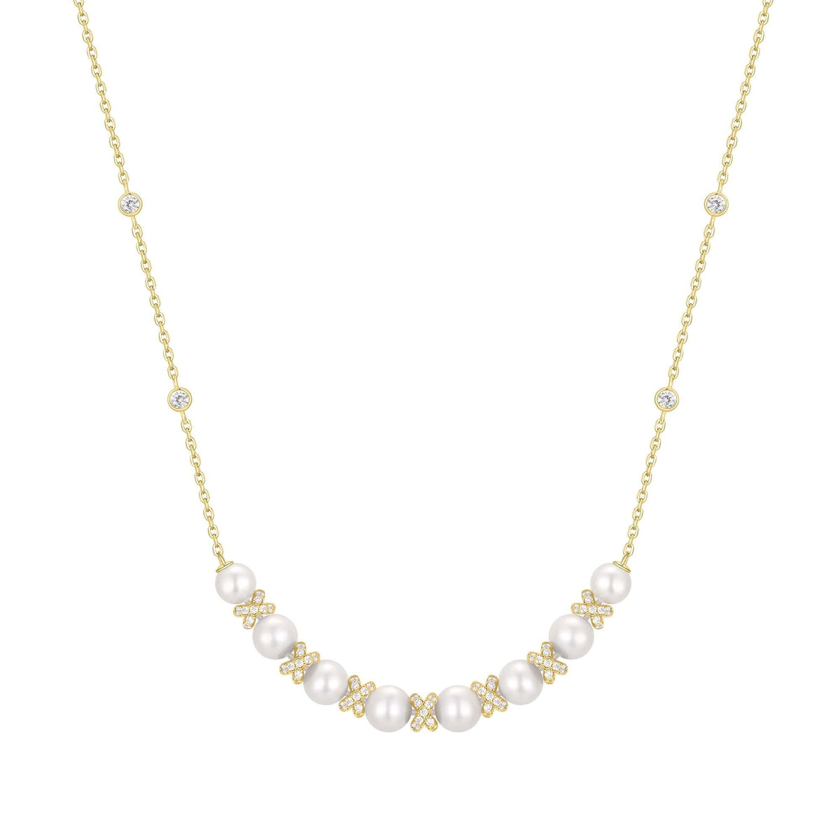 Gold Sparkling Braided Shell Pearl Necklace