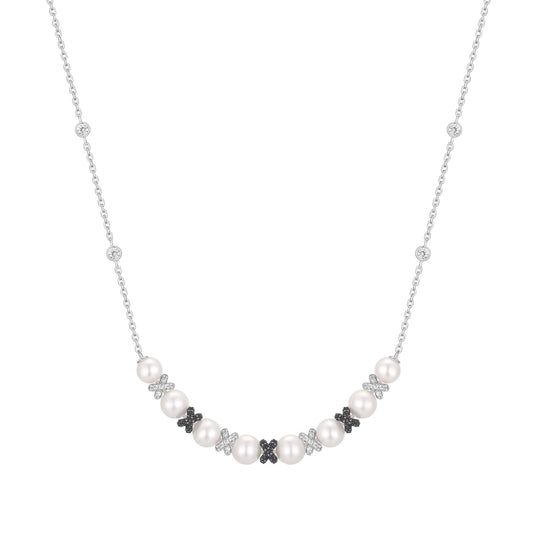 Two-Tone Sparkling Braided Shell Pearl Necklace