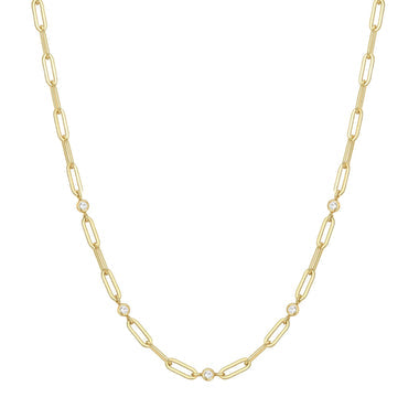 Gold Bezel Station Paper Clip Chain Necklace
