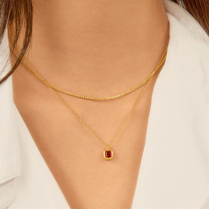 Gold Crimson Solitaire Necklace