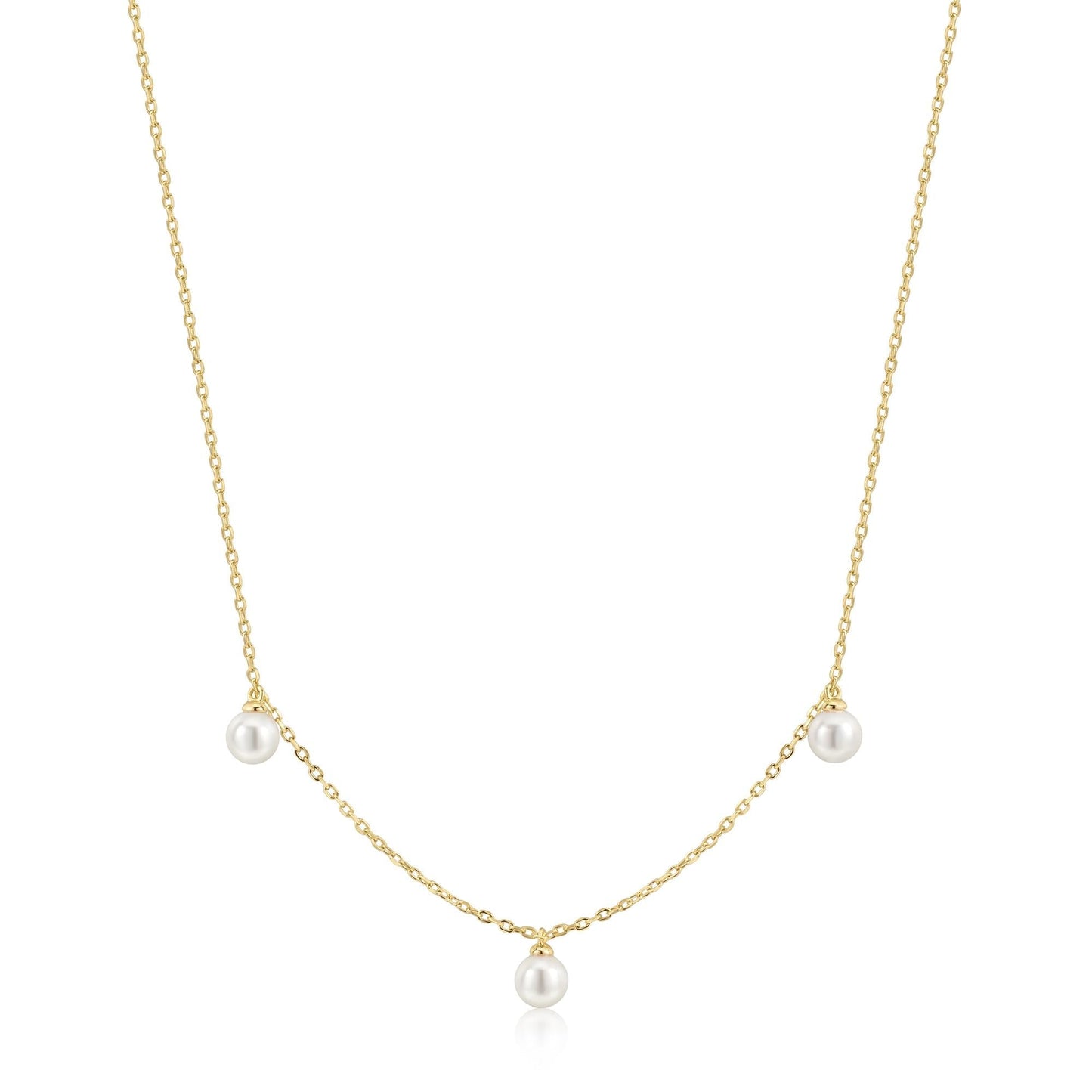 Gold Triple Shell Pearl Station Necklace