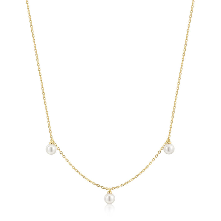 Gold Triple Shell Pearl Station Necklace