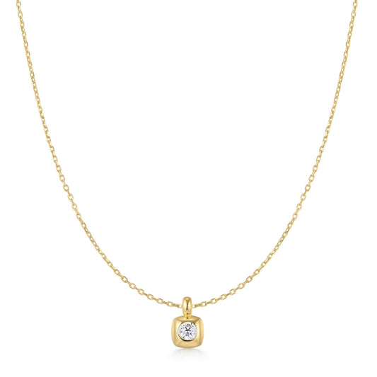 Gold Modern Bezel-Set Solitaire Necklace