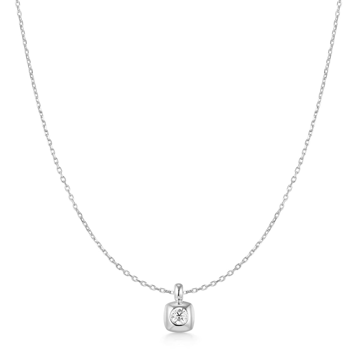 Silver Modern Bezel-Set Solitaire Necklace