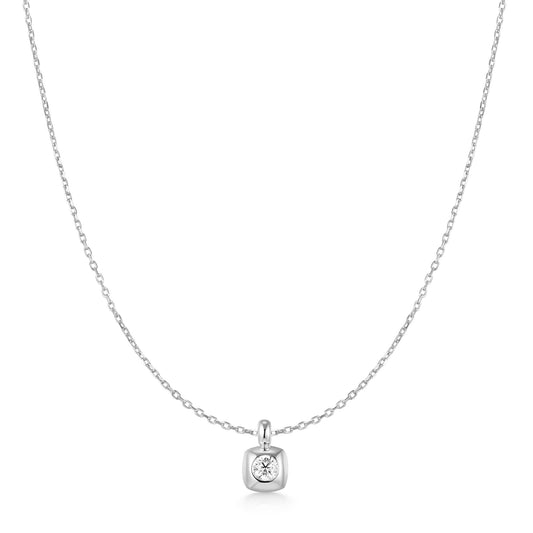 Silver Modern Bezel-Set Solitaire Necklace