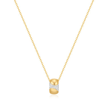 Gold Puffed Rivulet Pavé Necklace